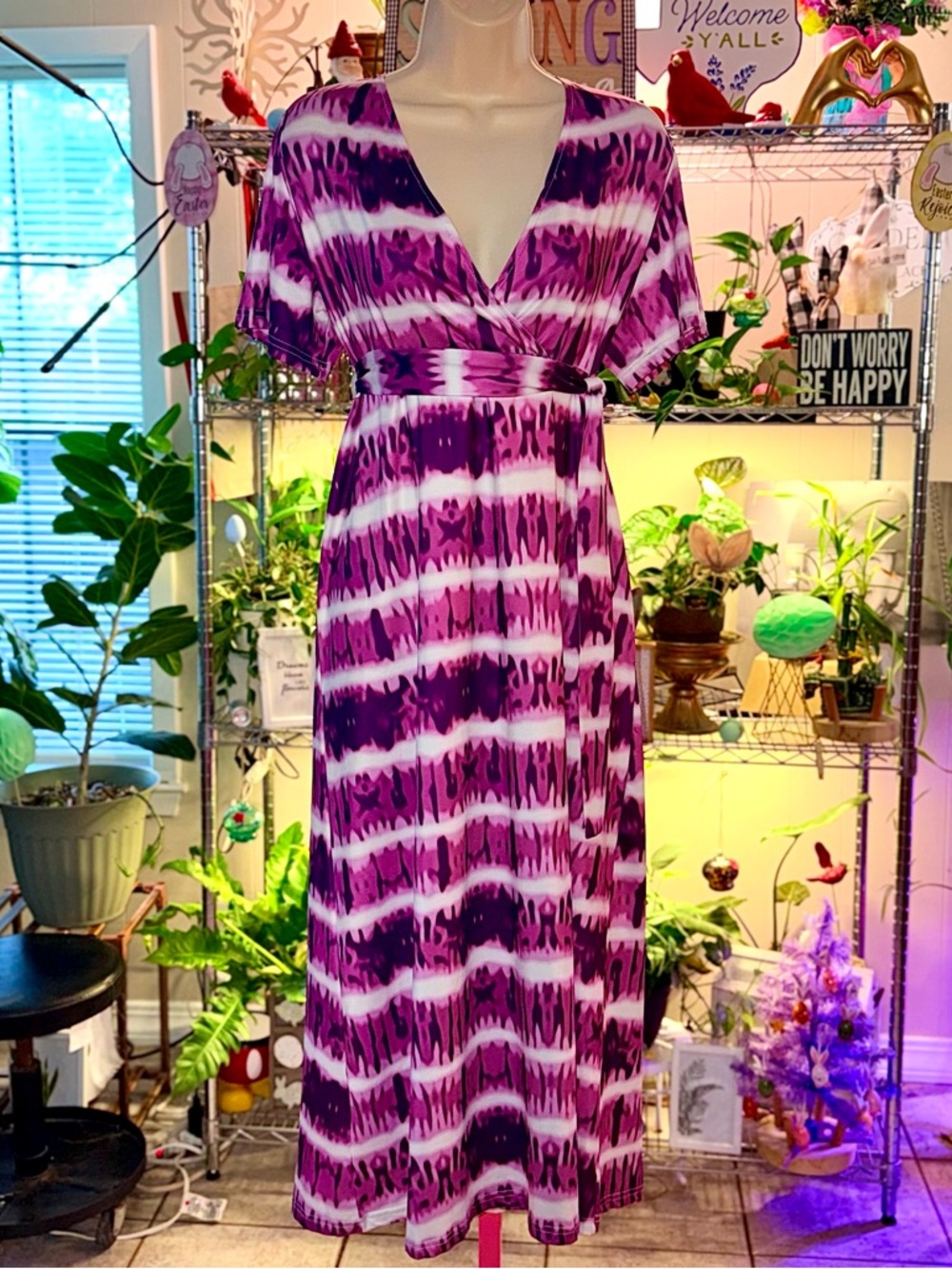 Purple & White XL Tie-Dye Maxi Wrap Dress